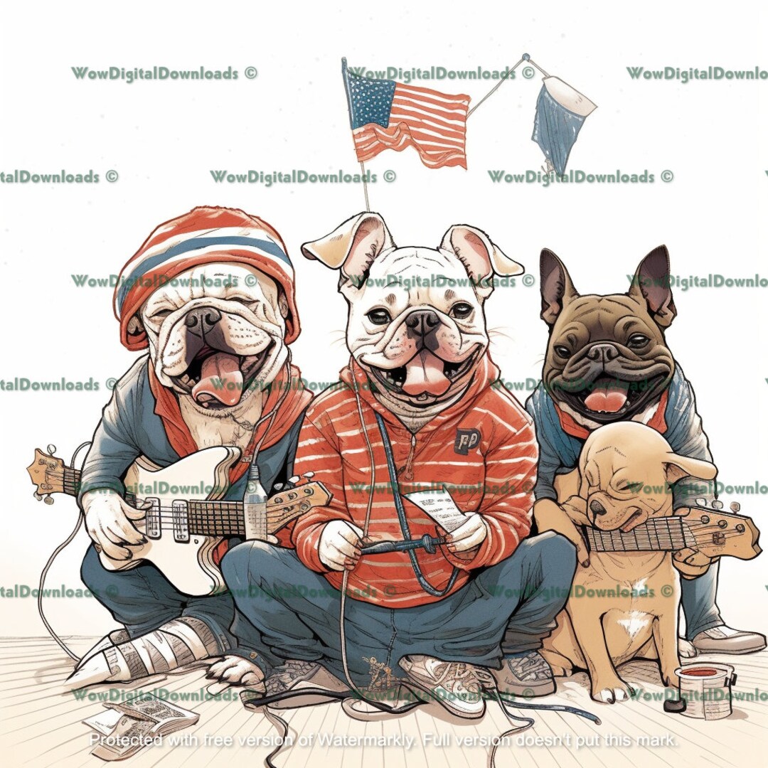 Dog Rock Band Digital Downloads Bulldog Rockband Music Etsy