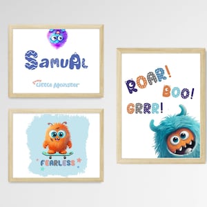 Cute Monster Nursery Print, Nursery Print, Boy&#39;s Room Wall Art, Nursery Wall Art Printable, Monster Print, Personalised Nursery Print