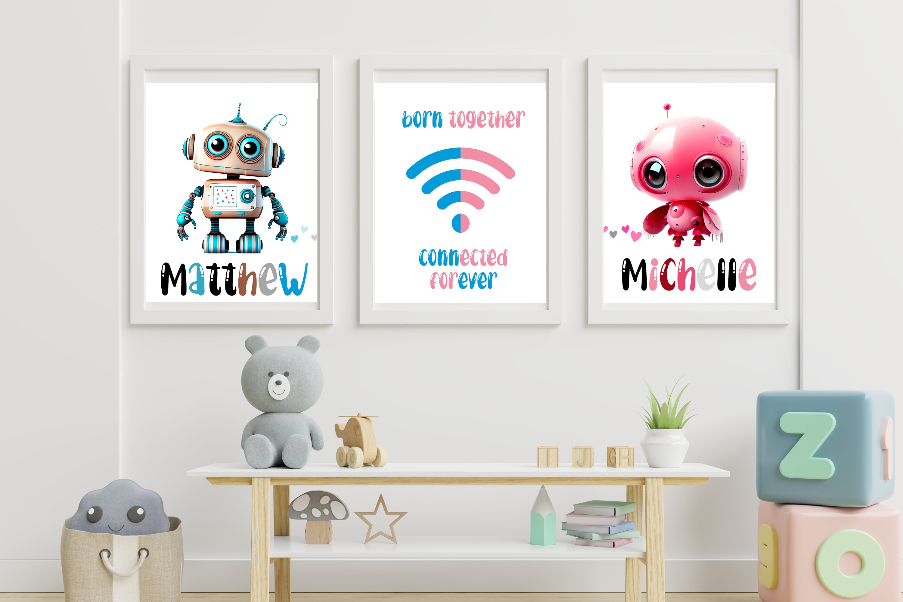 Twin Nursery Wall Art, Twin Printable, Twin Babies Nursery Print, Blue ...