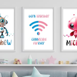 Twin Nursery Wall Art, Twin Printable, Twin Babies Nursery Print, Blue and Pink Nursery Wall Art, Twin Nursery Gifts, Instant Download
