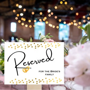 Printable Wedding Reserved Sign - Gold Wedding Rings - 3 Sizes Included - Instant Download Reserved Wedding Table Sign.