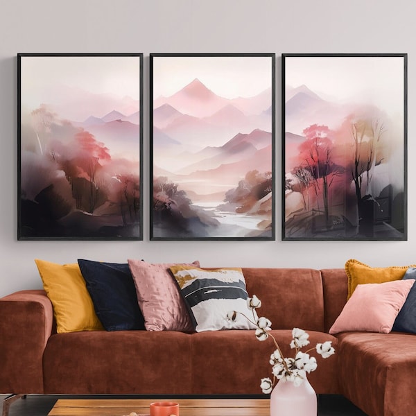 3 Set Wall Art | Nature Landscape | Dreamy Pink Mountains | Home Décor | Printable | Perfect Housewarming Gift