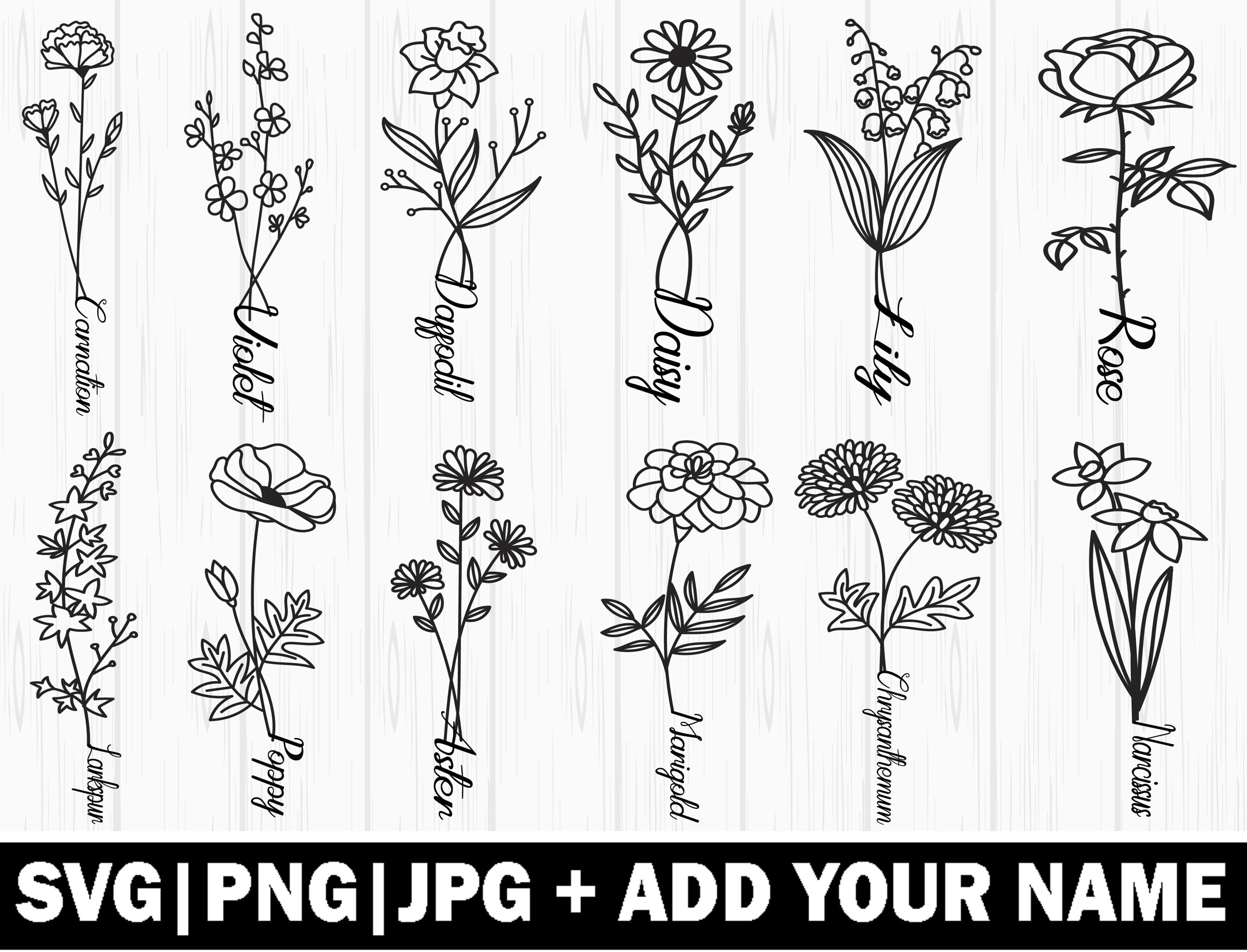 Birth Month Flowers Svg, Birth Flowers Name Svg, Dxf, Png, Jpg, Flower