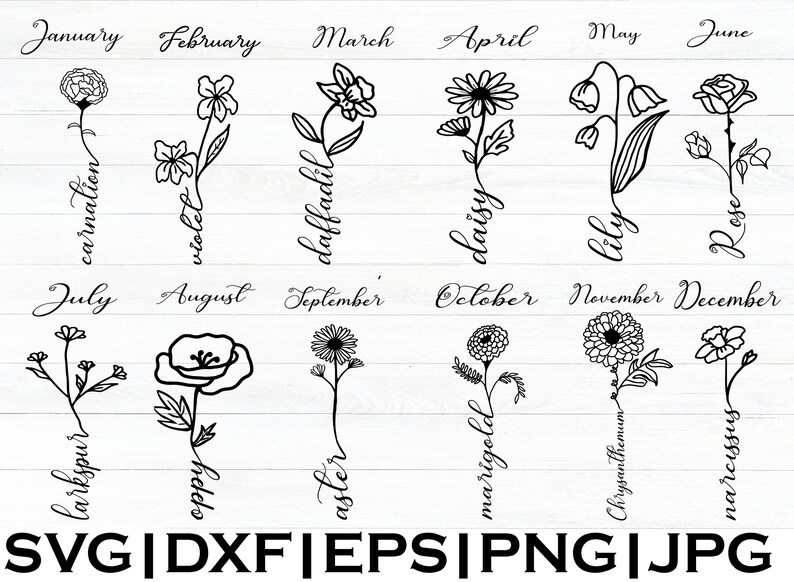 Birth Month Flowers Svg Birth Flowers Name Svg Dxf Png Etsy