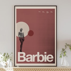 BARBIE Filmplakat, minimalistische Wandkunst, Vintage-Stil, Retro Wohnkultur, digitales Poster, Margot Robbie, Yankee Gosling