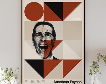 AMERICAN PSYCHO movie poster, minimalist wall art, vintage style, retro home decor, digital poster, Christian Bale
