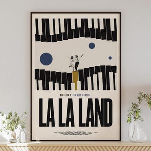 LA LA LAND poster digital download, minimalist wall art, mid-century modern, vintage style, retro home decor, Ryan Gosling, Emma Stone