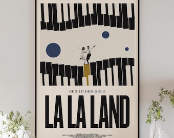 LA LA LAND poster digital download, minimalist wall art, mid-century modern, vintage style, retro home decor, Ryan Gosling, Emma Stone