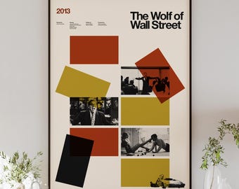 The WOLF of WALL STREET movie poster, minimalist wall art, vintage style, retro home decor, digital poster, Leonardo DiCaprio
