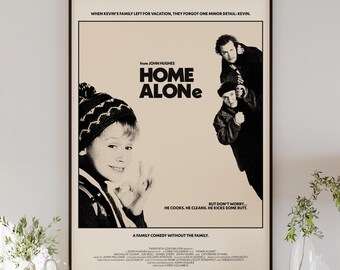 HOME ALONE poster digital download, minimalist wall art, mid-century modern, vintage style, retro home decor, Macaulay Culkin, Joe Pesci