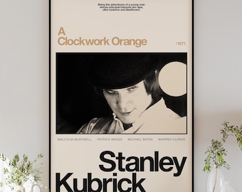A CLOCKWORK ORANGE poster digital download, minimalist wall art, mid-century modern, vintage style, retro home decor, Stanley Kubrick