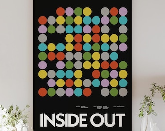 May include: A black and white poster with a colorful pattern of circles and the text "INSIDE OUT".