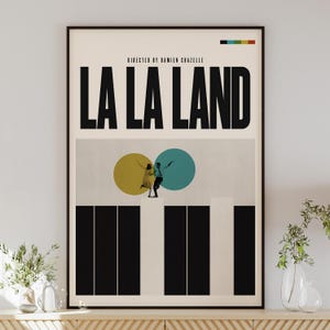 Download digitale del poster di LA LA LAND, arte murale minimalista, stile moderno di metà secolo, stile vintage, arredamento retrò, Emma Stone, Ryan Gosling