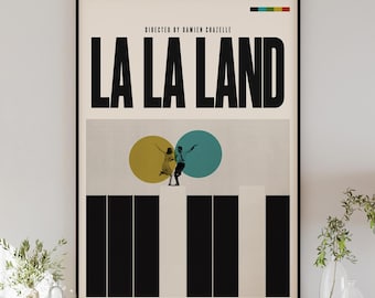 LA LA LAND poster digital download, minimalist wall art, mid-century modern, vintage style, retro home decor, Emma Stone, Ryan Gosling