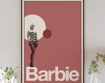 BARBIE poster digital download, minimalist wall art, mid-century modern, vintage style, retro home decor, Margot Robbie, Greta Gerwig