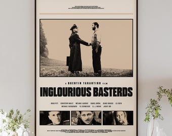 INGLOURIOUS BASTERDS poster digital download, minimalist art, mid-century modern, retro home decor, Brad Pitt, Christoph Waltz, Tarantino