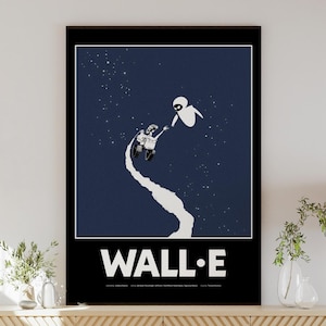 WALL-E poster digital download, modern animated movie print, kids room decor, cosmos sci-fi, Pixar wall art, Disney, Wall-E and Eve