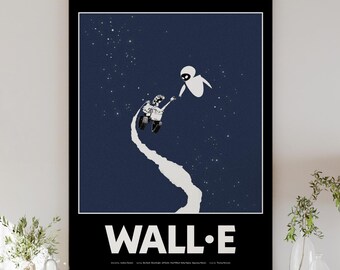 WALL-E poster digital download, modern animated movie print, kids room decor, cosmos sci-fi, Pixar wall art, Disney, Wall-E and Eve