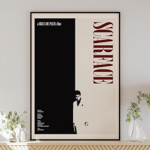 SCARFACE movie poster, minimalist wall art, vintage style, retro home decor, digital poster, Al Pacino