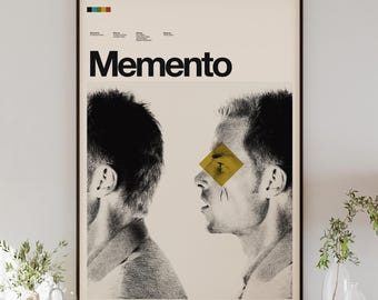 MEMENTO movie poster, minimalist wall art, vintage style, retro home decor, digital poster, Christopher Nolan