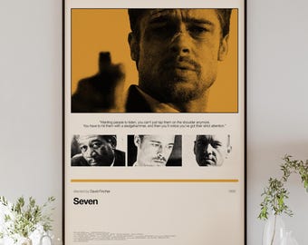 SEVEN poster digital download, minimalist wall art, mid-century modern, home decor, Brad Pitt, Morgan Freeman, Kevin Spacey, David Fincher