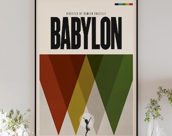 BABYLON poster digital download, minimalist wall art, mid-century modern, vintage style, retro home decor, Margot Robbie, Brad Pitt