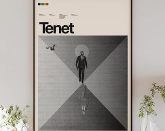 TENET movie poster, minimalist wall art, vintage style, retro home decor, digital poster, Christopher Nolan