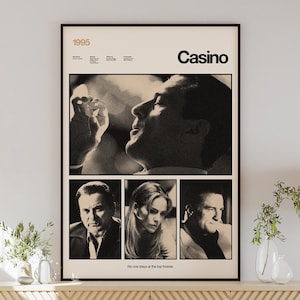 CASINO-poster digitale download, minimalistische muurkunst, modern midden van de eeuw, vintage stijl, retro interieur, Robert De Niro, Martin Scorsese