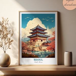 SEOUL South Korea Cityscape Print East Asian Landscape Printable Korean Travel Poster Urban Wall Art Contemporary Home Decor
