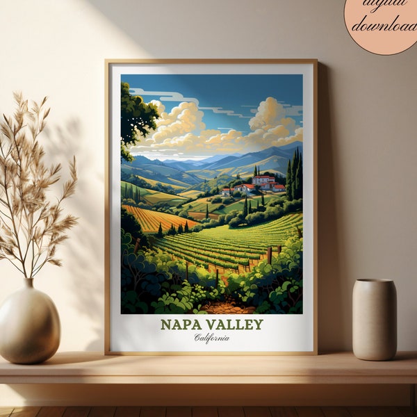 NAPA VALLEY California Vineyard Views Print Wine Country Landscape Printable USA Travel Poster Grape Escape Wall Art Californian Home Decor