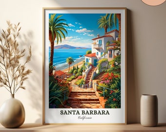 Santa Barbara Coastal Print: California Beach Travel Poster (Digital Download)