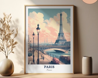Paris Travel Poster: Eiffel Tower Cityscape Art (Digital Download)