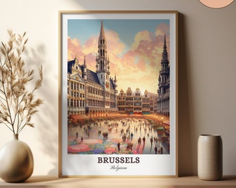 BRUXELLES Belgique capitale impression paysage européen imprimable Belgique voyage affiche Grand Place art mural charme belge décoration d'intérieur