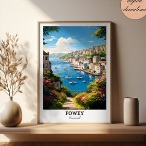 FOWEY Cornwall England Coastal Gem Print englische Landschaft druckbare UK Reise Poster Seaside Serenity Wand Kunst British Home Decor
