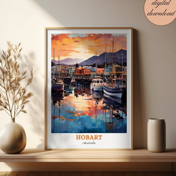 HOBART Tasmania Salamanca Market Print Seaside Charm Landscape Printable Australia Travel Poster Historic Wall Art Australian Home Decor