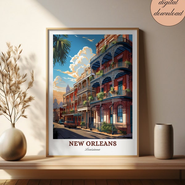 NEW ORLEANS Louisiana USA Jazz City Print Vibrant Landscape Printable Usa Travel Poster French Quarter Wall Art American Home Decor