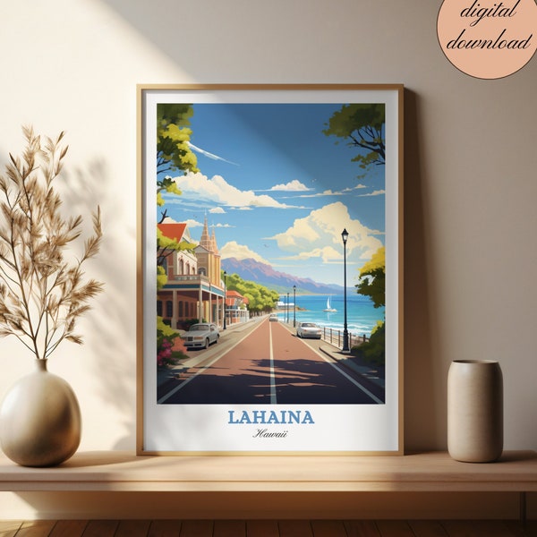 LAHAINA Maui Hawaii Tropical Bliss Print Pacific Island Landscape Printable USA Travel Poster Front Street Wall Art Hawaiian Home Decor