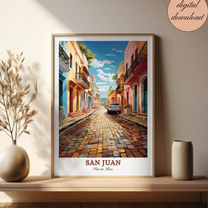 San Juan Puerto Rico Art Print: Caribbean Cityscape Travel Poster (Digital Download)