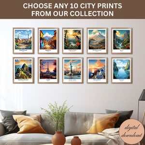 CUSTOM SET Of 10 City Prints Any Country Landscape Printable ANY City Travel Poster Personalized City Wall Art Set Of Ten Cities Home Decor