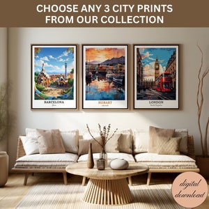 CUSTOM SET Of 3 City Prints Any Country Landscape Printable ANY City Travel Poster Personalized City Wall Art Set Of Three Cities Home Decor