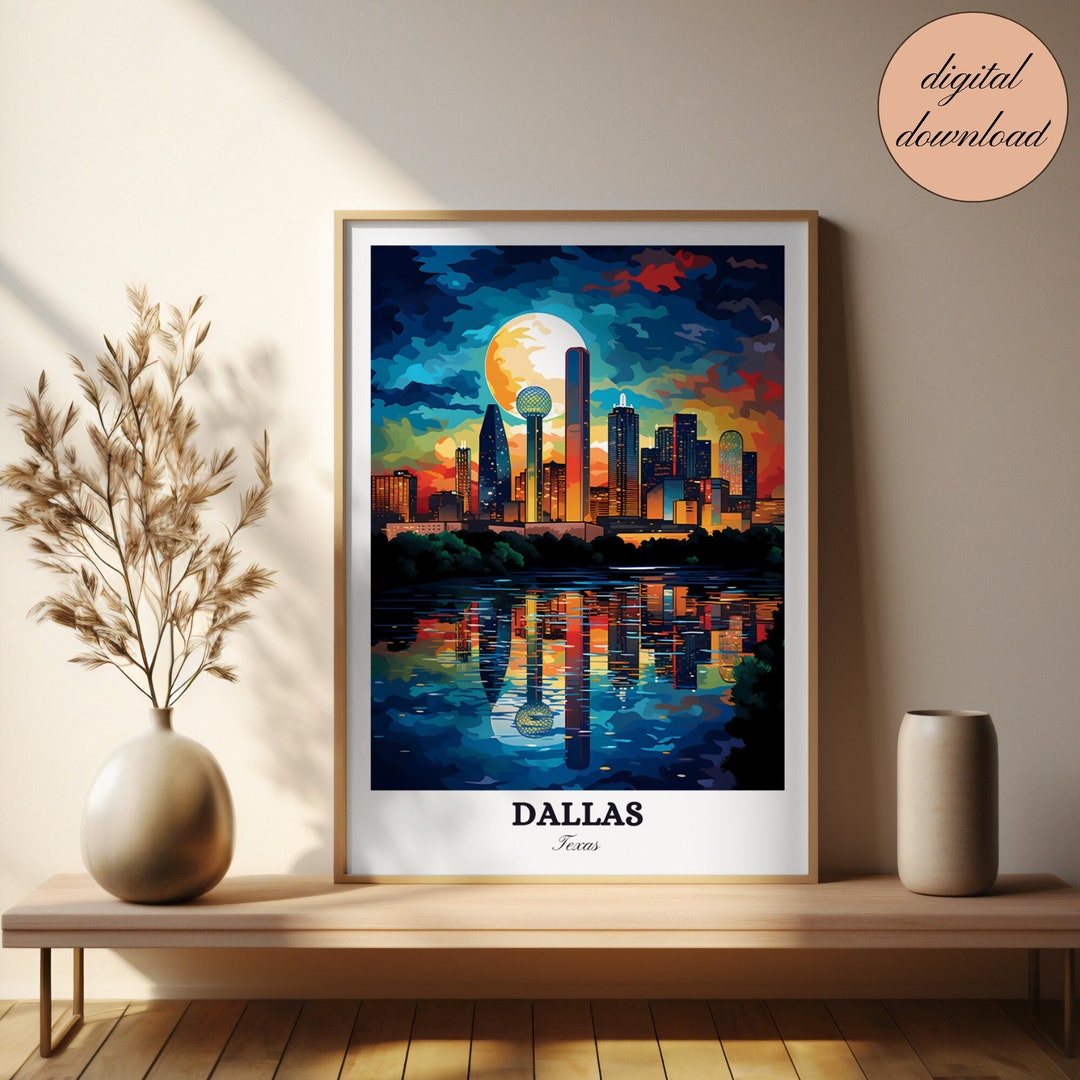 Dallas Texas Skyline Art Print: Modern Cityscape Travel Poster (digital ...