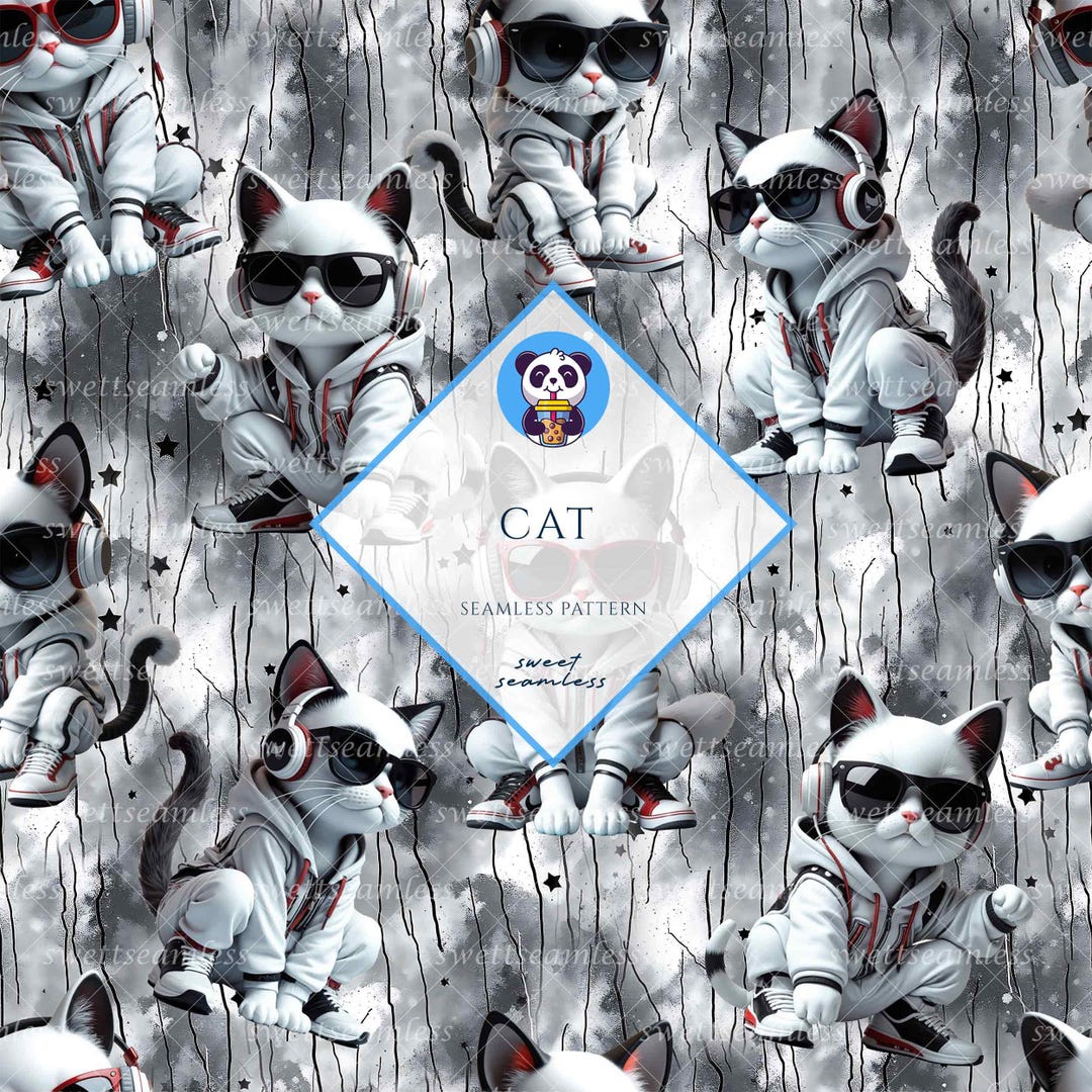 Cat Seamless Pattern Digital Paper, Repeat Tile Background, Printable ...