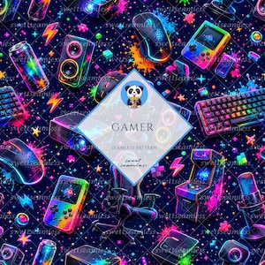 Gamer digitale nahtlose Muster, niedlich nahtlos, Becher, digitales Papier, Sublimation, Kuchendeckel, bedruckbar, Hintergrund, nahtloses Muster