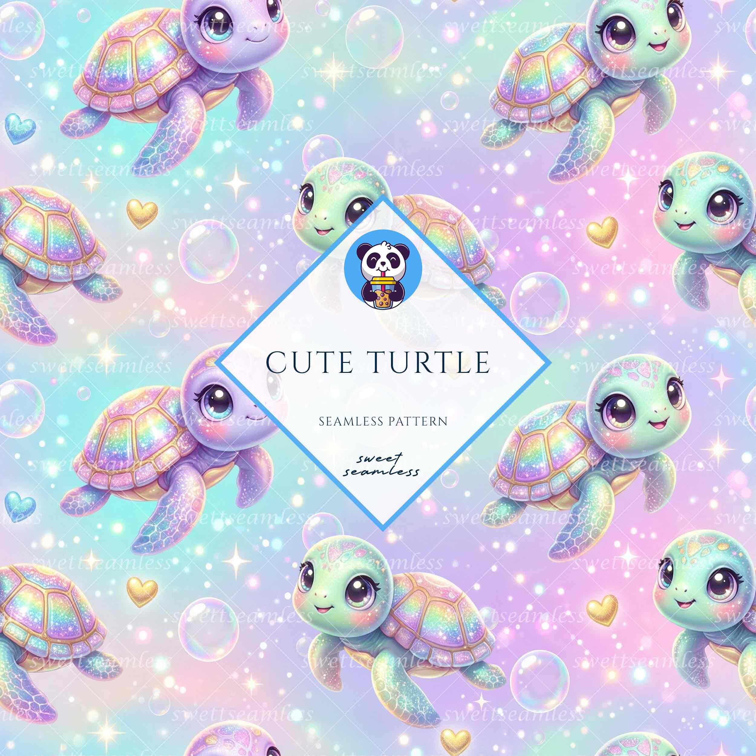Cute Turtle Seamless Pattern Digital Paper, Repeat Tile Background ...