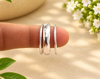 925 Sterling Silver Minimalist Triple Band Ring Set. Christmas Gift For Her.