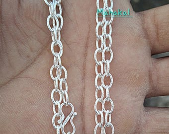 Sterling Silver Rope Textured Rolo Link twist designed Chain Necklace-Vintage Style Silver Bracelet.