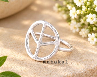 925 Sterling Silver Peace Sign Ring | Minimalist Round Symbol Statement Ring | Christmas Gift