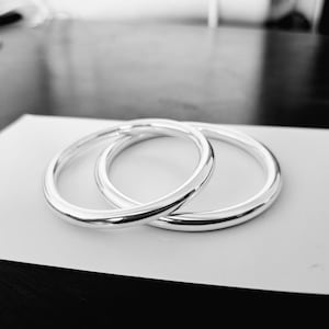 A Set of 2 Bangles, Thick Heavy silver Bangle Bracelet: Chunky Silver Handmade Bracelets.