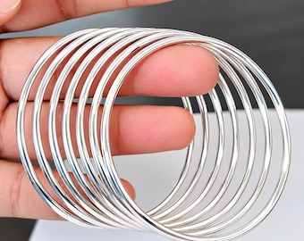Sterling Silver Bangle Set of 7 – Stackable Thin Bangles, Dainty Silver Bracelet, Christmas gift