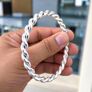 Pulsera rígida de plata de ley – Pulseras rígidas gruesas con diseño retorcido, pulseras de plata, regalos de Navidad, regalo para ella.